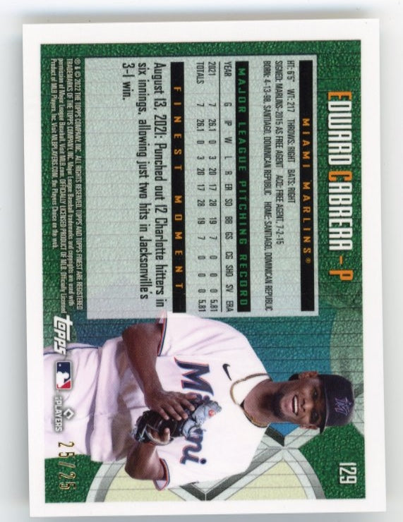 2022 Topps Finest Edward Cabrera RC #129 - Black #/25 Marlins