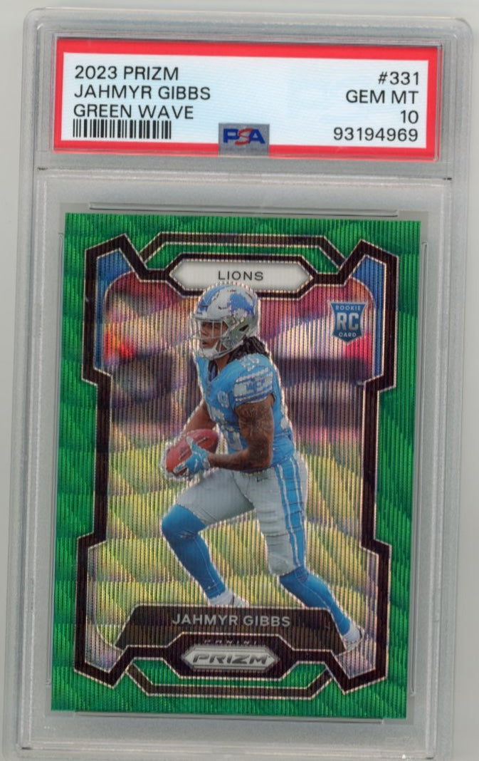 2023 Panini Prizm Jahmyr Gibbs RC #331 - Green Wave PSA 10 Lions
