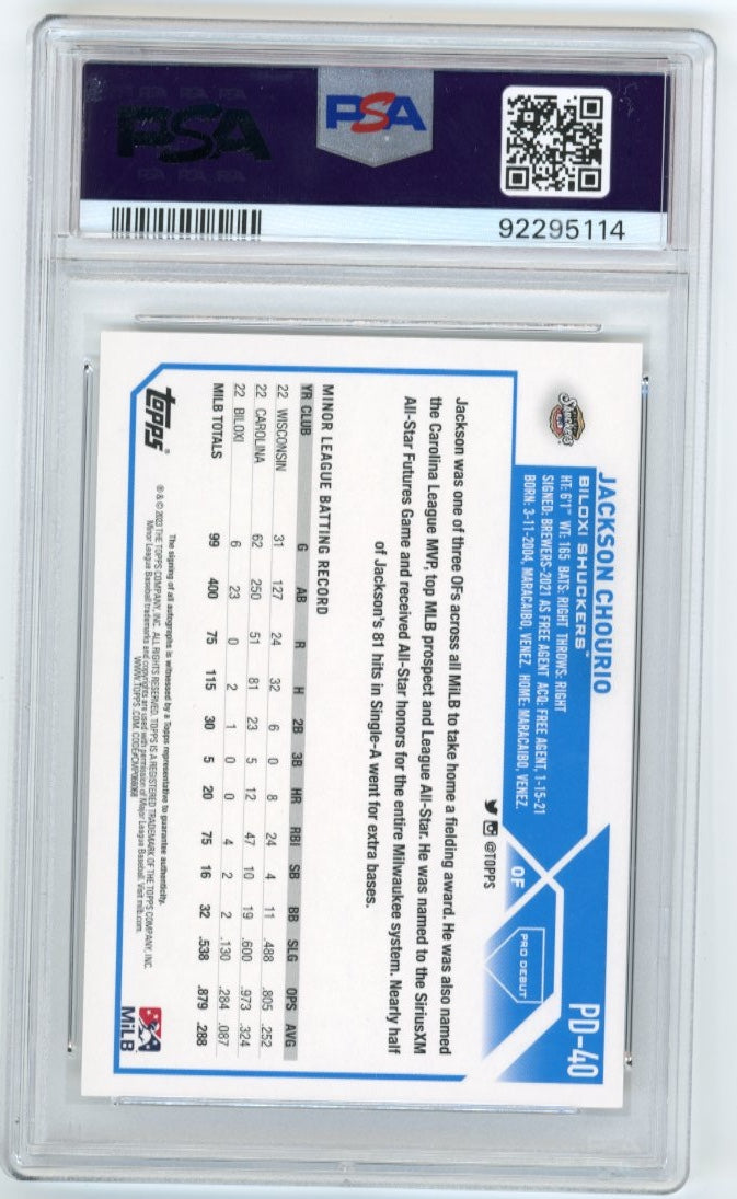 2023 Topps Pro Debut Jackson Chourio #PD-40 - Autograph PSA 10 Brewers