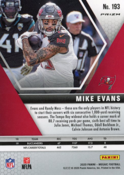 2020 Panini Mosaic Mike Evans #193 - White Sparkle Buccaneers
