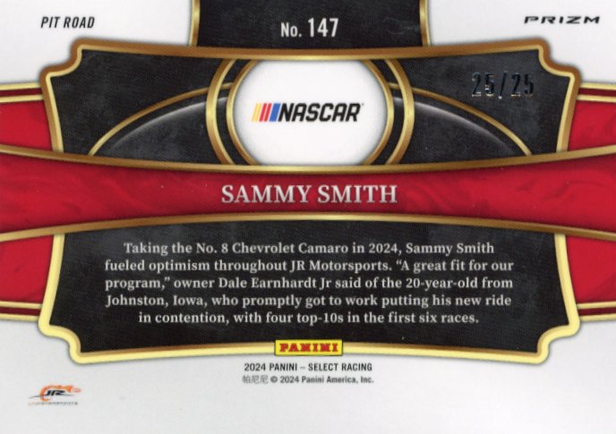 2024 Panini Select Sammy Smith #147 - Rainbow Tie-Dye #/25 NASCAR