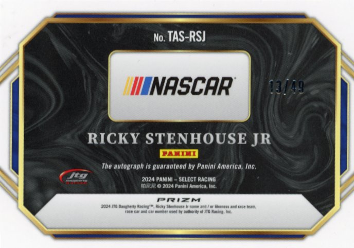 2024 Panini Select Ricky Stenhouse Jr #TAS-RSJ - Autograph Purple #/49 NASCAR