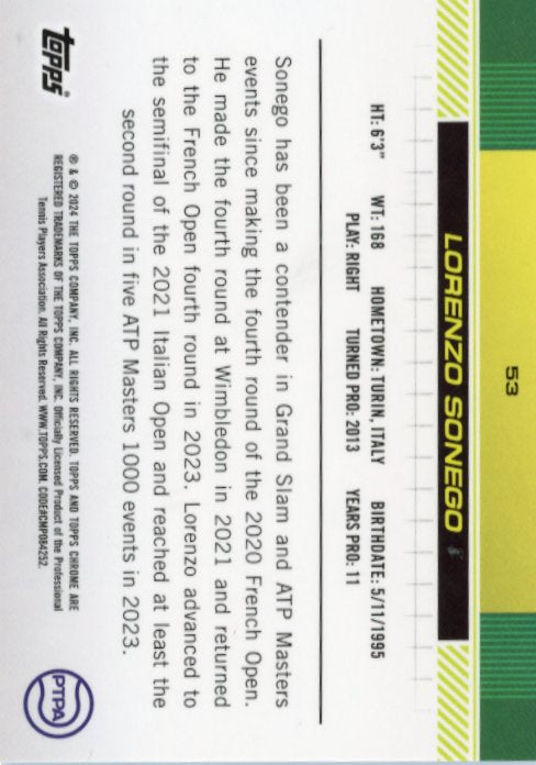 2024 Topps Chrome Lorenzo Sonego #53 - #/10 Purple Cracked Ice