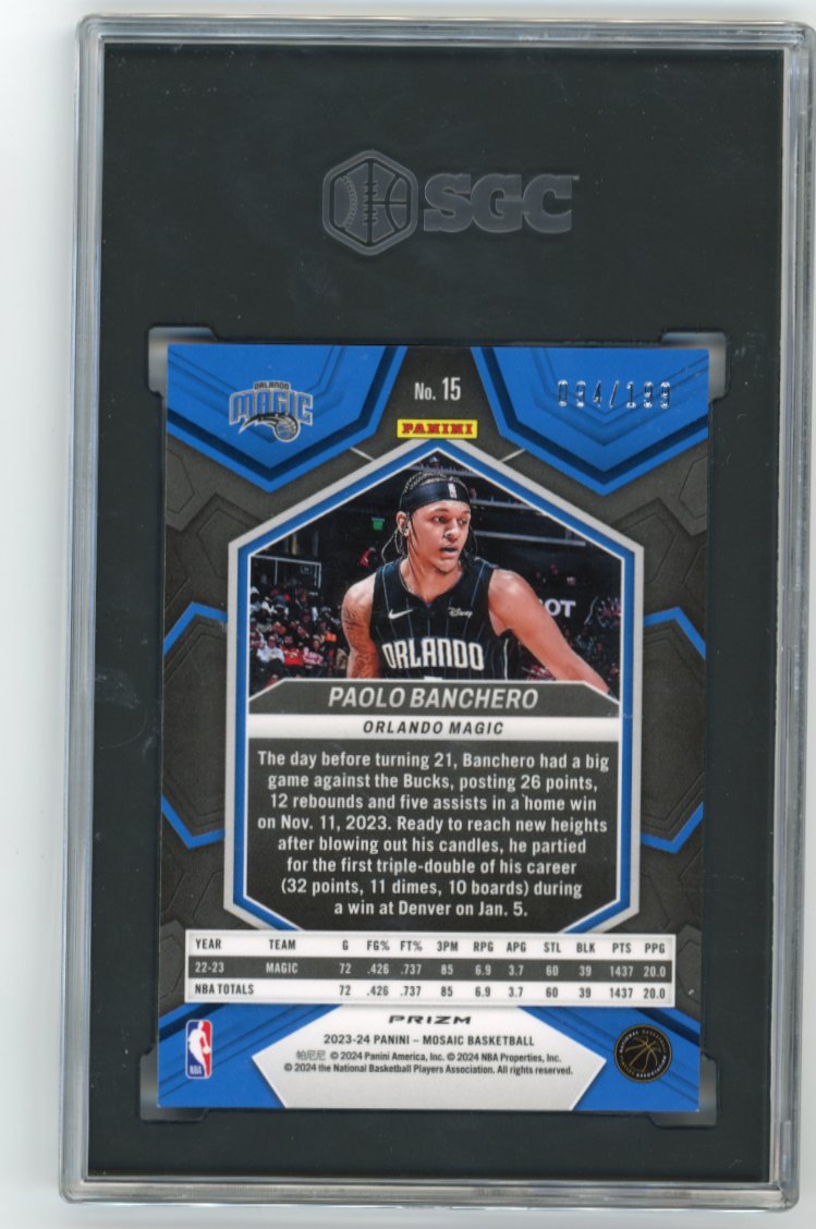 2023/24 Panini Mosaic Paolo Banchero Blue Prizm #15 - #/199 SGC 9.5 Magic
