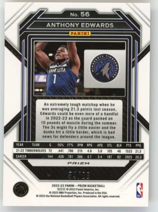 2023 Panini Prizm Anthony Edwards Red Scope #56 - #/88 Timberwolves