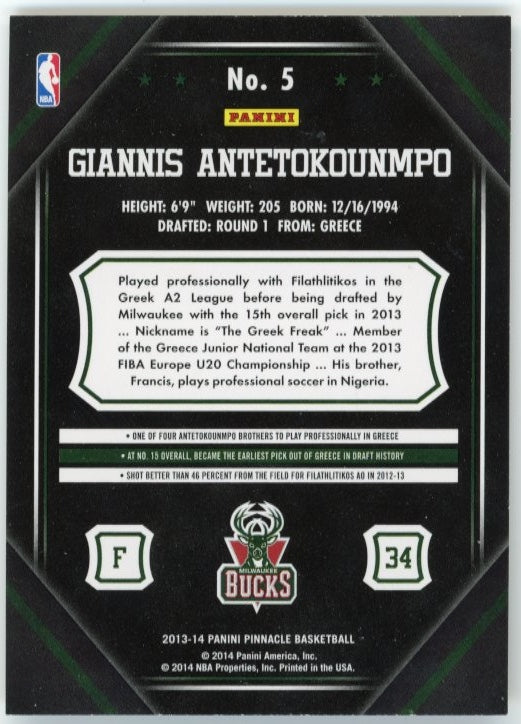 2023/14 Panini Pinnacle Giannis Antetokounmpo Rookie RC #5 - Bucks