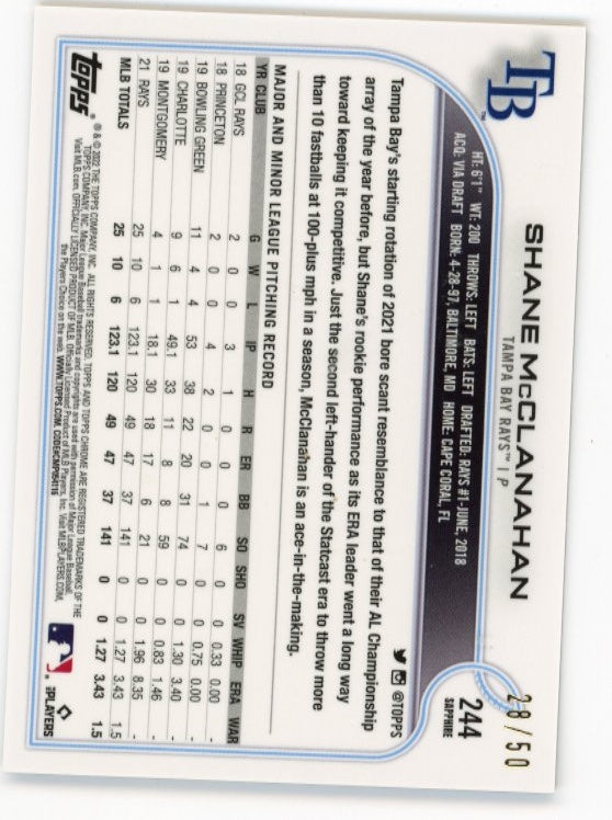 2022 Topps Chrome Shane McClanahan #244 - Gold Cracked Ice #/50 Rays