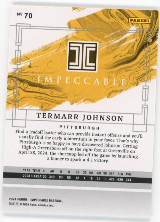 2024 Panini Impeccable Termarr Johnson #70 - Gold #/30 Pirates