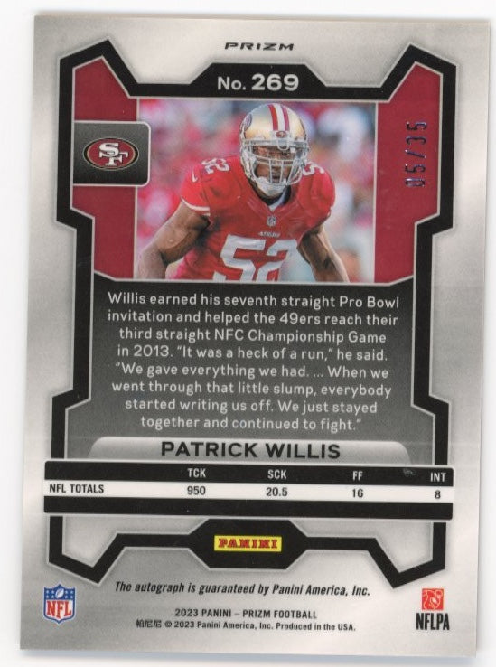 2023 Panini Prizm Patrick Willis Red Shimmer #269 - Autograph #/35 49ers