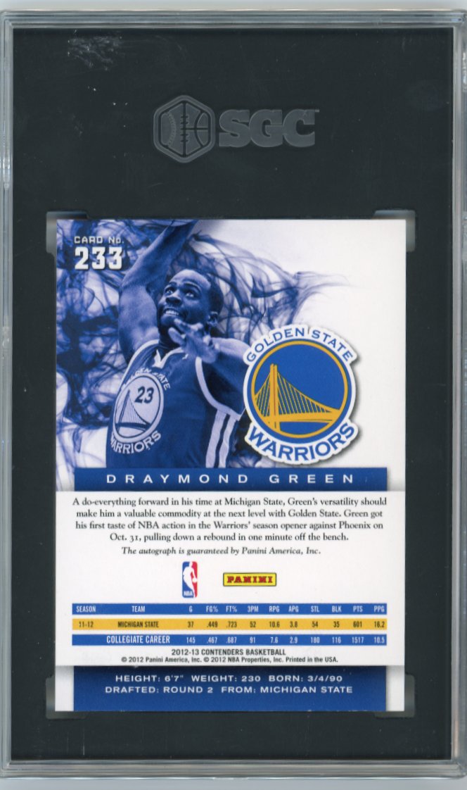 2012/13 Panini Contenders Draymond Green RC #233 - Autograph PSA 10 AUTO 10 Warriors