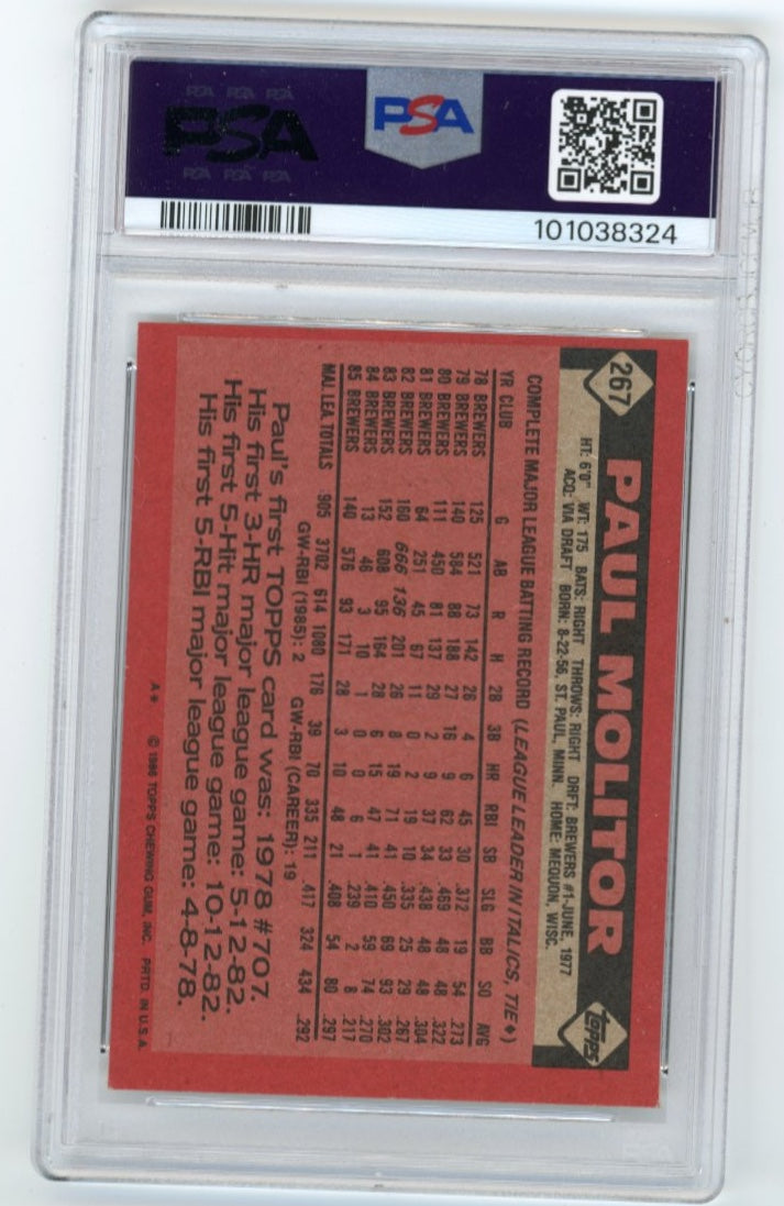1986 Topps Paul Molitor #267 - PSA 7 Brewers