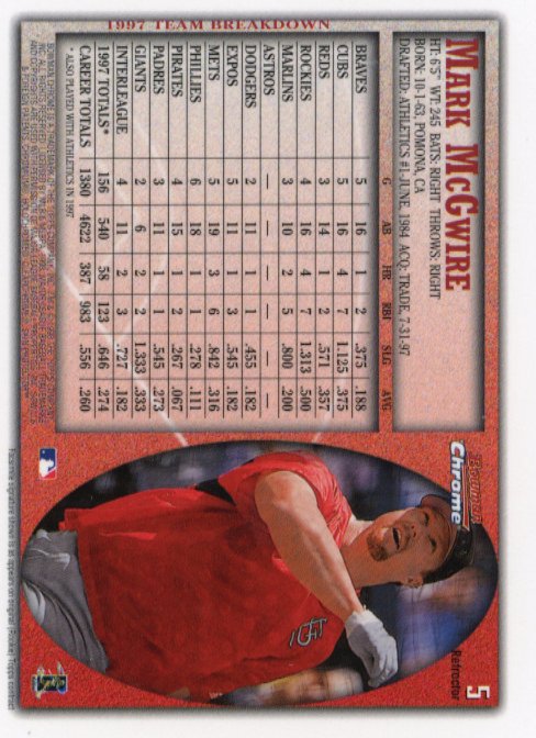 1998 Bowman Chrome Mark McGwire #5 - Refractor Cardinals