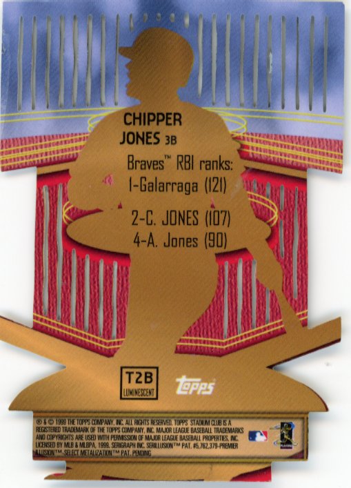 1999 Topps Stadium Club Triumvirate Chipper Jones #T2B - Luminescent Braves