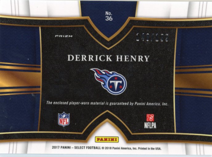 2017 Panini Select Derrick Henry #36 - Relic #/199 Silver Titans