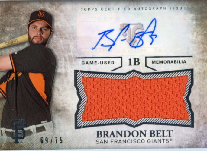 2015 Topps Triple Threads Brandon Belt #UAJR-BBT - Autograph Relic #/75 Giants