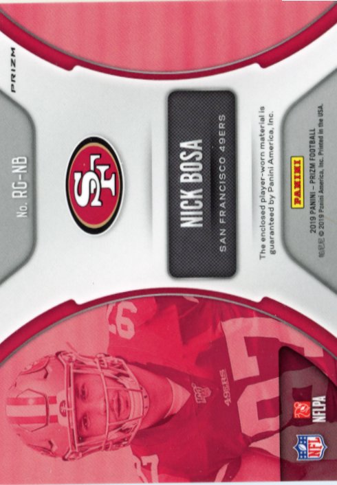 2019 Panini Prizm Nick Bosa Rookie Gear #RG-NB - Relic Silver 49ers