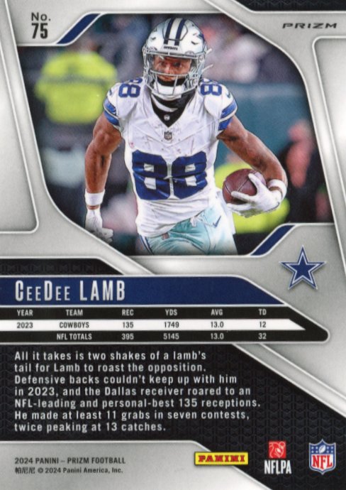 2024 Panini Prizm CeeDee Lamb #75 - Blue/Green/Yellow Cowboys