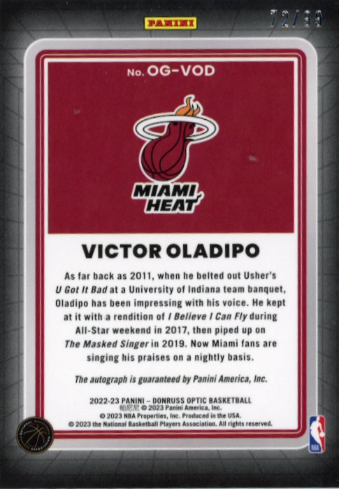 2023 Panini Donruss Optic Victor Oladipo #OG-VOD - #/99 Auto Heat