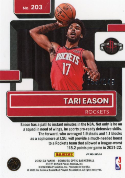 2022 Panini Donruss Optic Tori Eason RC #203 - #/ 149 Green Rockets