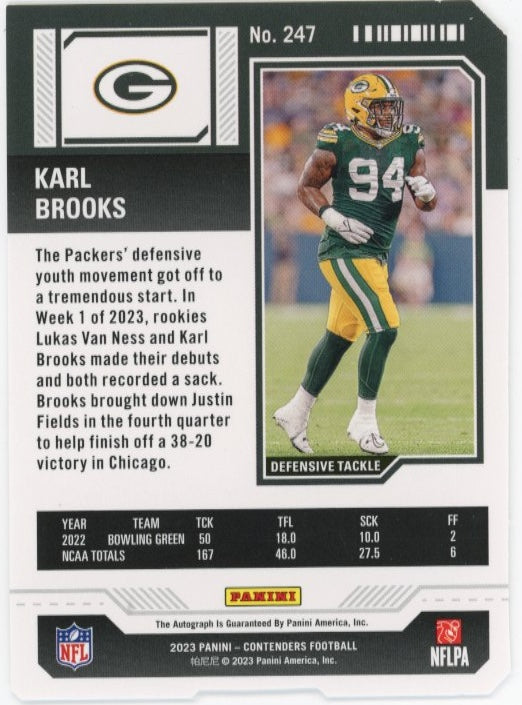 2023 Panini Contenders Karl Brooks #247 - #/94 Auto Packers