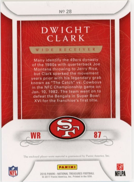 2016 Panini National Treasures Dwight Clark #28 - #/25 49ers