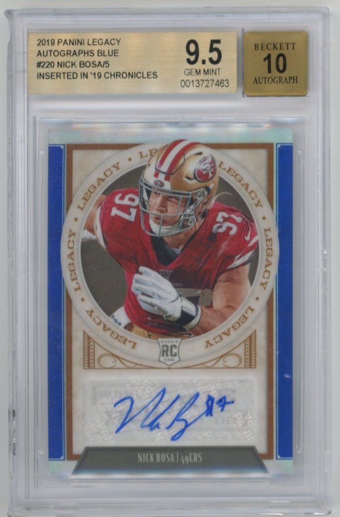 2019 Panini Legacy Nick Bosa RC #/5 Blue Auto 49ers BGS 9.5