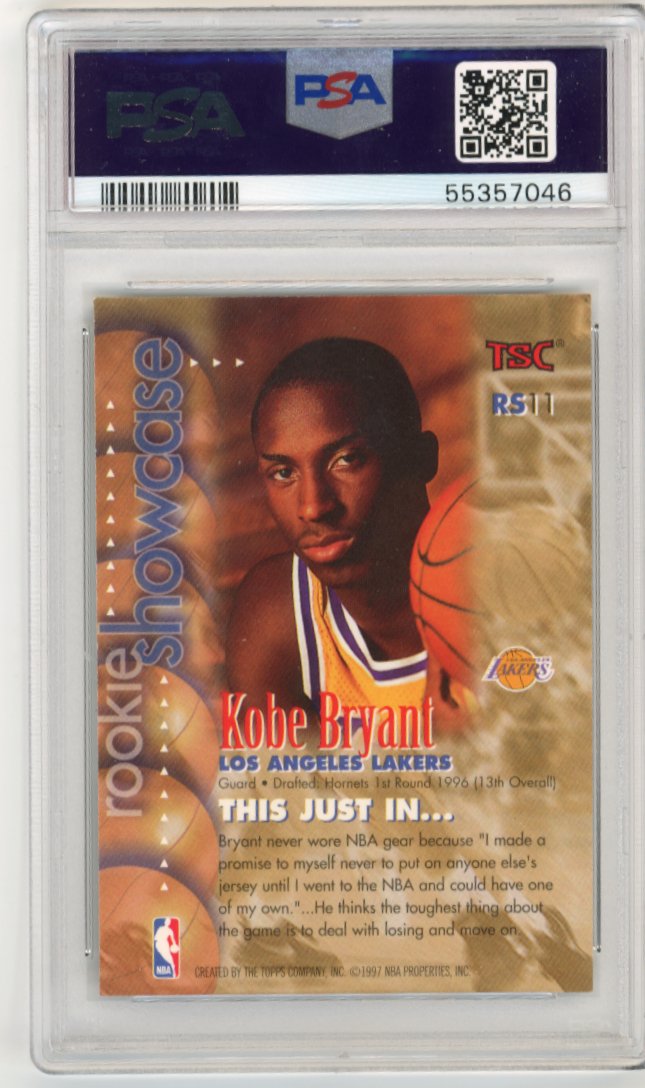 1996 Stadium Club Kobe Bryant RC #RS11 - Rookie Showcase Lakers PSA 8