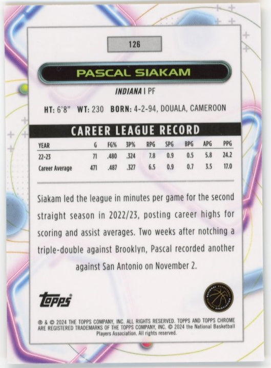 2024 Topps Chrome Cosmic Pascal Siakam #126 - #/50 Gold Indiana