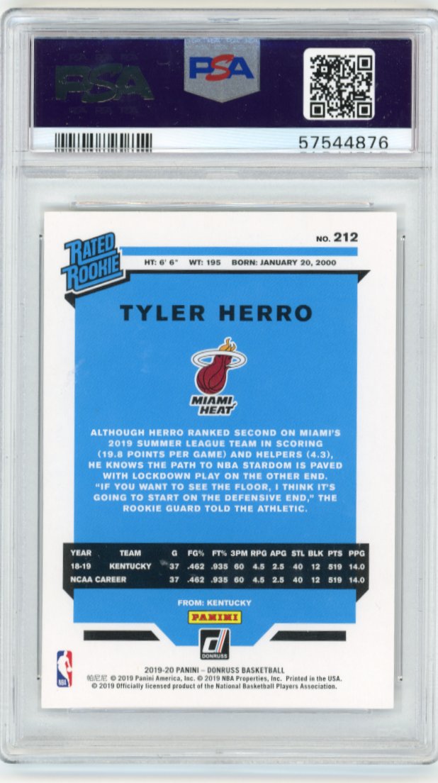 2019 Panini Donruss Tyler Herro RC #212 - Heat PSA 8