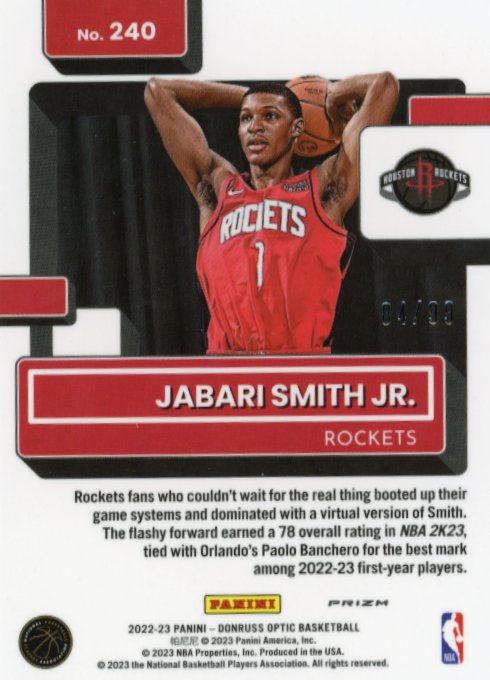 2023 Panini Donruss Optic Jabari Smith Jr. RC #240 - #/99 Red Rockets