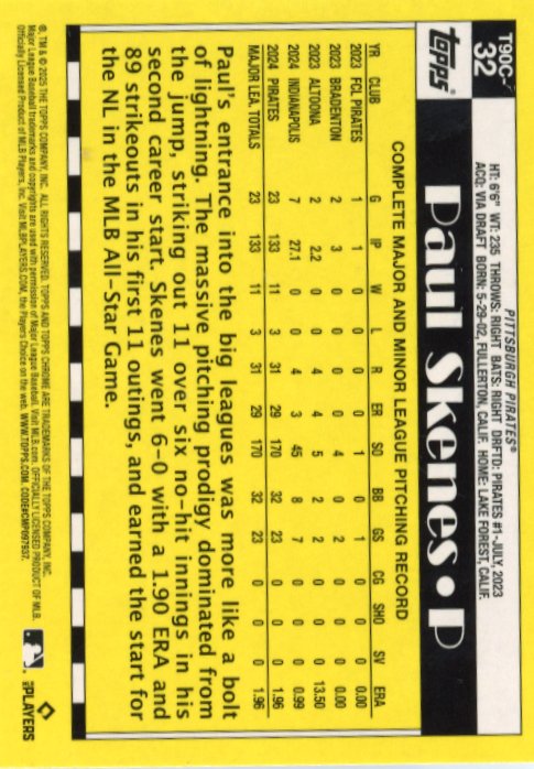 2025 Topps Paul Skenes #T90C-32 - Mojo Pirates