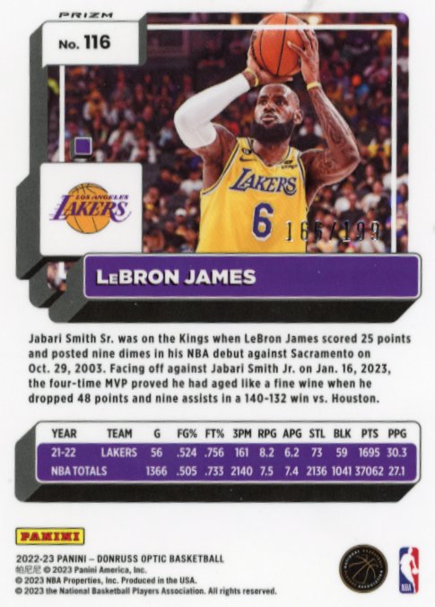 2023 Panini Donruss Optic Lebron James #116 - #/199 Orange Lakers