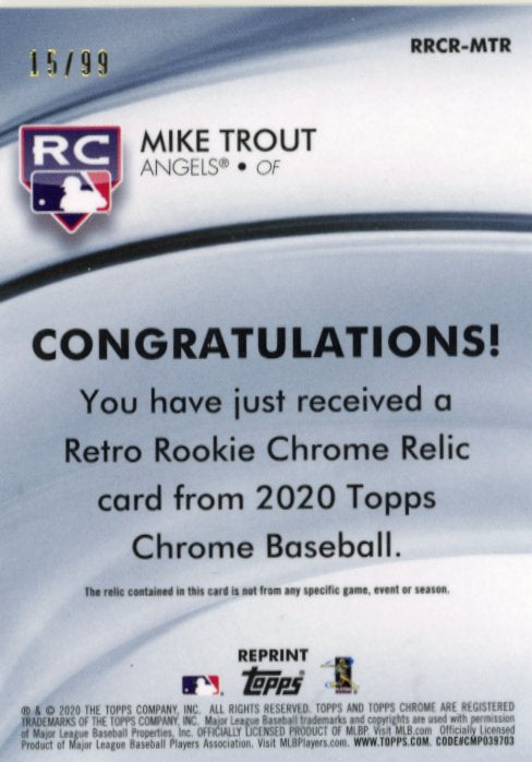 2020 Topps Chrome Mike Trout Retro Rookie #RRCR-MTR - Relic Green #/99 Angels