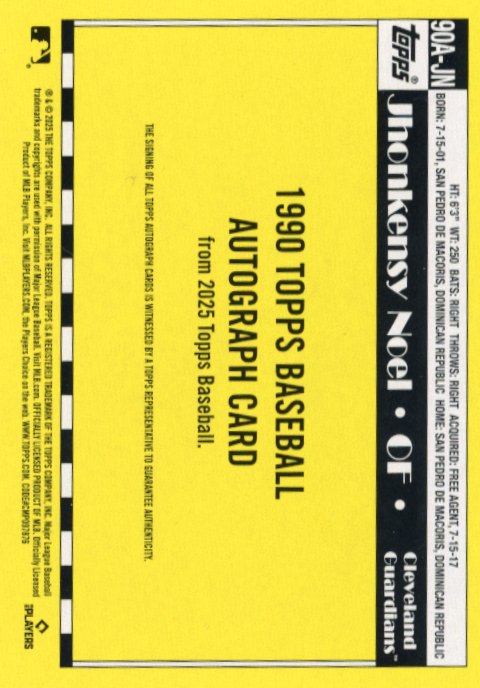 2025 Topps Jhonkensy Noel #90A-JN - 1990 Topps Auto Guardians