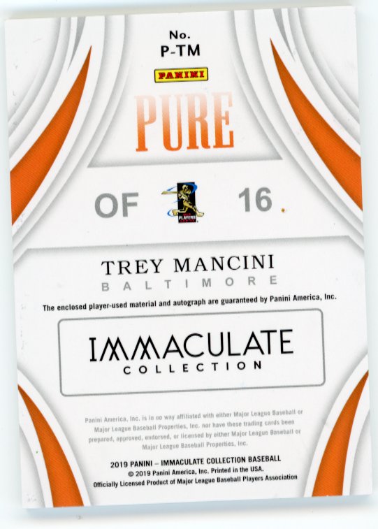 2019 Panini Immaculate Collection Trey Mancini #P-TM - #/5 Patch Auto Orioles