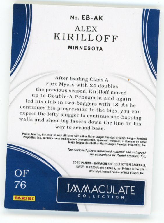 2020 Panini Immaculate Collection Alex Kirilloff #EB-AK - #/10 Quad Patch Auto Twins