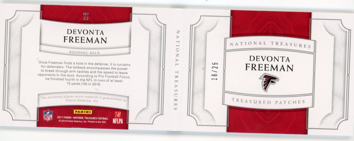 2017 Panini National Treasures Devonta Freeman Booklet #22 - #/25 Patch Falcons