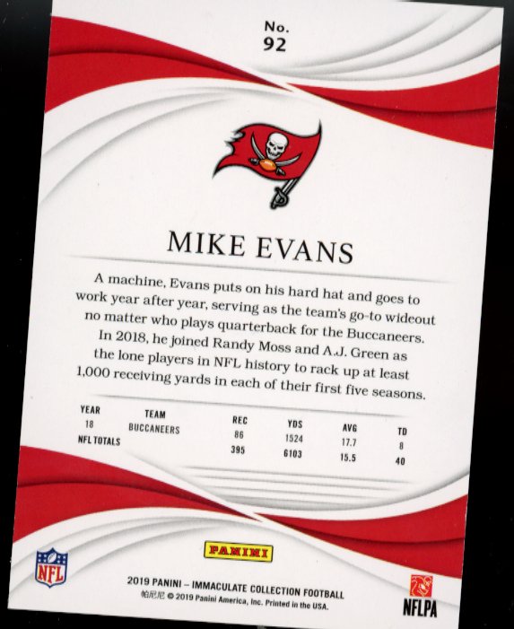 2019 Panini Immaculate Mike Evans #92 - #/20 Green Buccaneers
