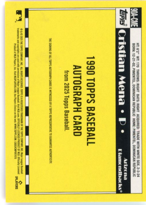 2025 Topps Cristian Mena RC #90A-CME - Autograph Diamondbacks