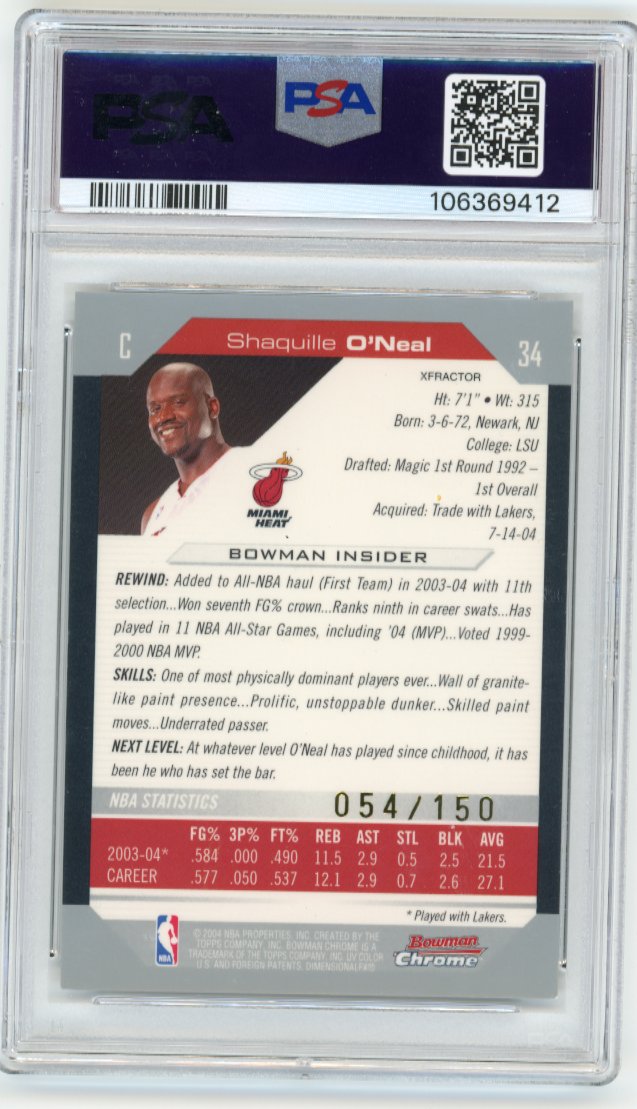2004 Bowman Shaquille O'Neal Chrome X-Factor #34 - #/150 PSA 8 Heat