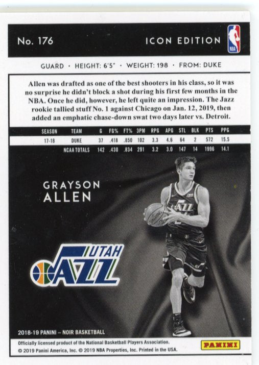 2019 Panini Noir Grayson Allen RC #176 - #/25 Jazz