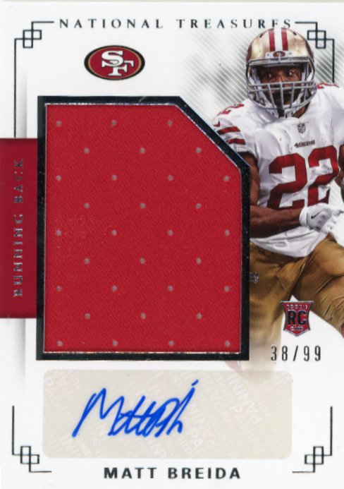 2017 Panini National Treasures Matt Breida RC #210 - Autograph Relic #/99 49ers