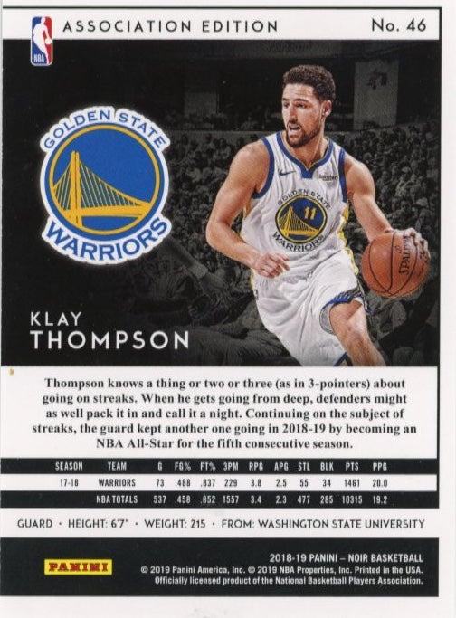 2018/19 Panini Noir Klay Thompson Association Edition #46 - #/85 Warriors