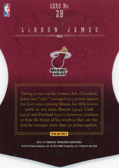 2012-13 Panini Timless LeBron James #2B - #/199 Cavaliers