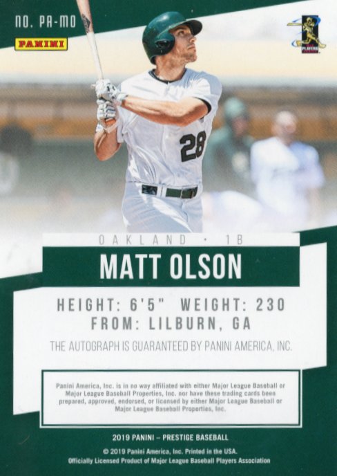 2019 Panini Prestige Matt Olson #PA-MO - #/23 Autograph Athletics
