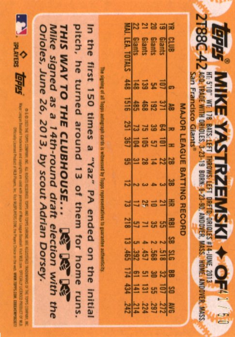 2023 Topps Chrome Mike Yastrzemski Silver Pack Mojo #2T88C-42 - #/50 Autograph Giants