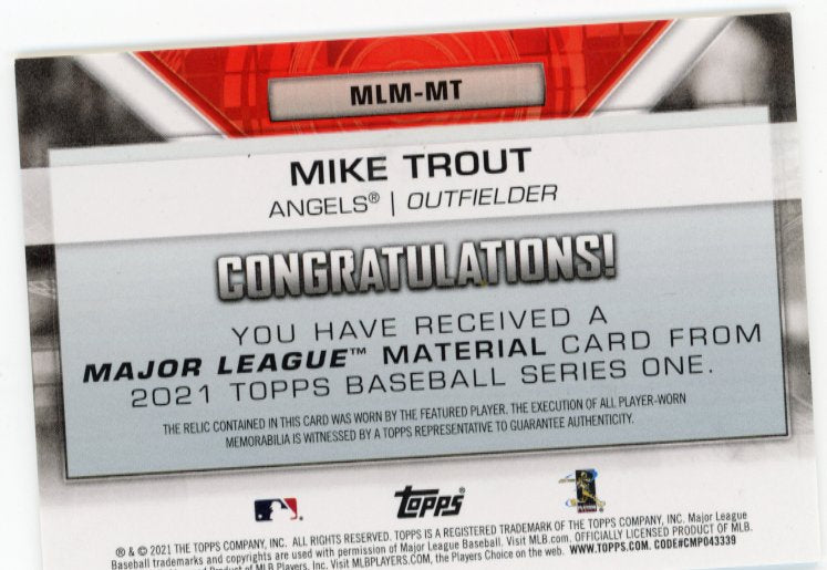 2021 Topps Mike Trout Major League Material #MLM-MT - Patch Angels