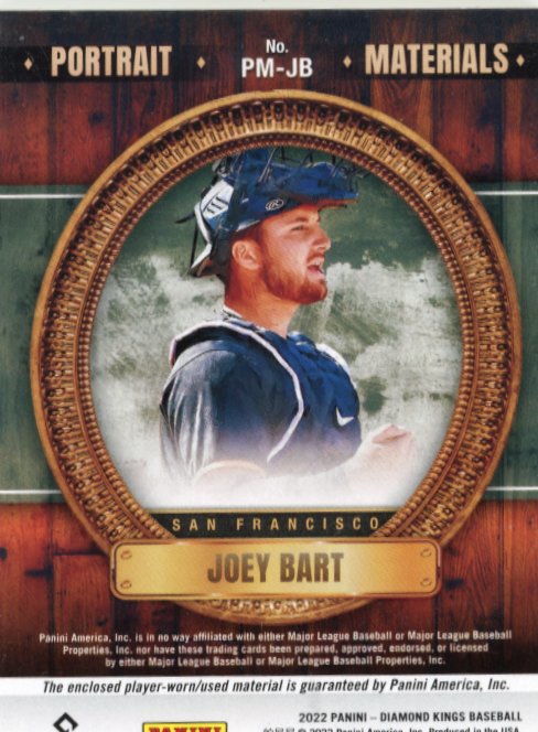 2022 Panini Diamond Kings Joey Bart #PM-JB - #1/1 Dual Patch Giants