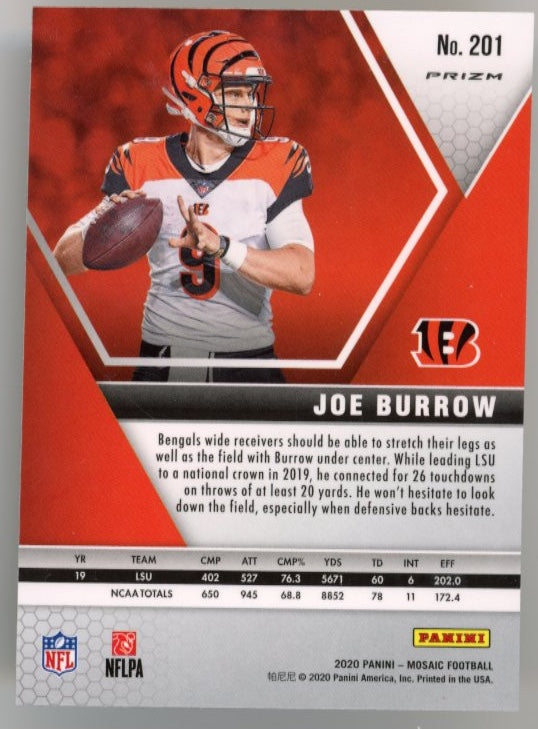 2020 Panini Mosaic Joe Burrow RC #201 - Reactive Orange Bengals