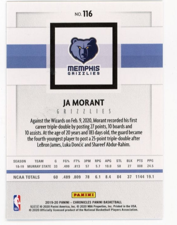 2019/20 Panini Chronicles Ja Morant RC #116 - Grizzlies